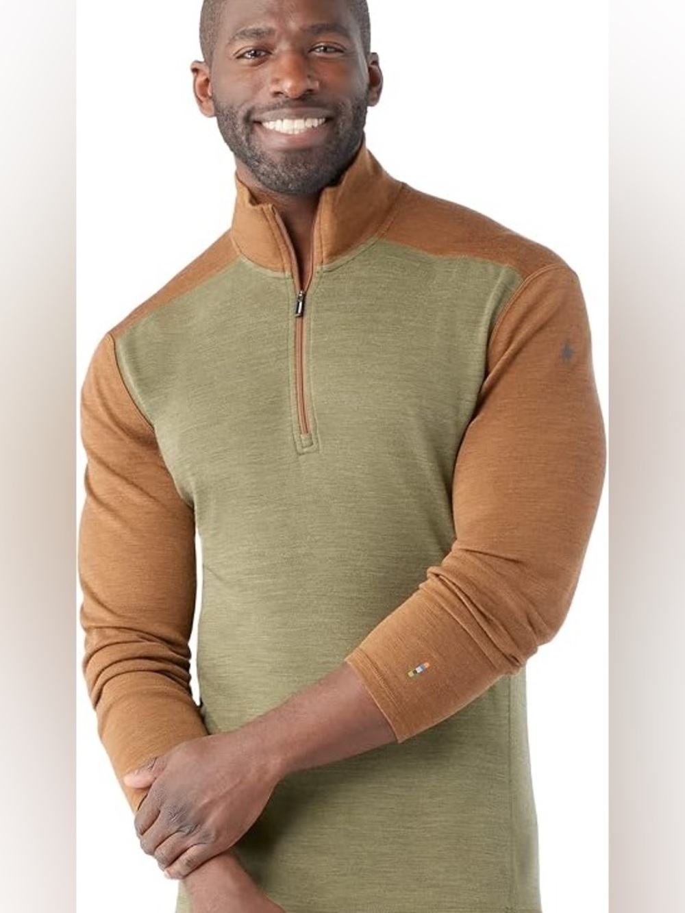 Smartwool Mens Classic Thermal 1/4 Zip Merino Base Layer Green/ Brown Large
